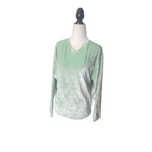90s Cotton Ginny Mint Green Velour Crushed Velvet Long Sleeve Top Plus Sized 2x